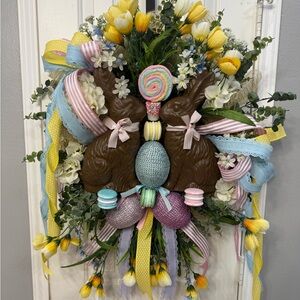 Spring Easter Wreath with Chocolate Bunnies